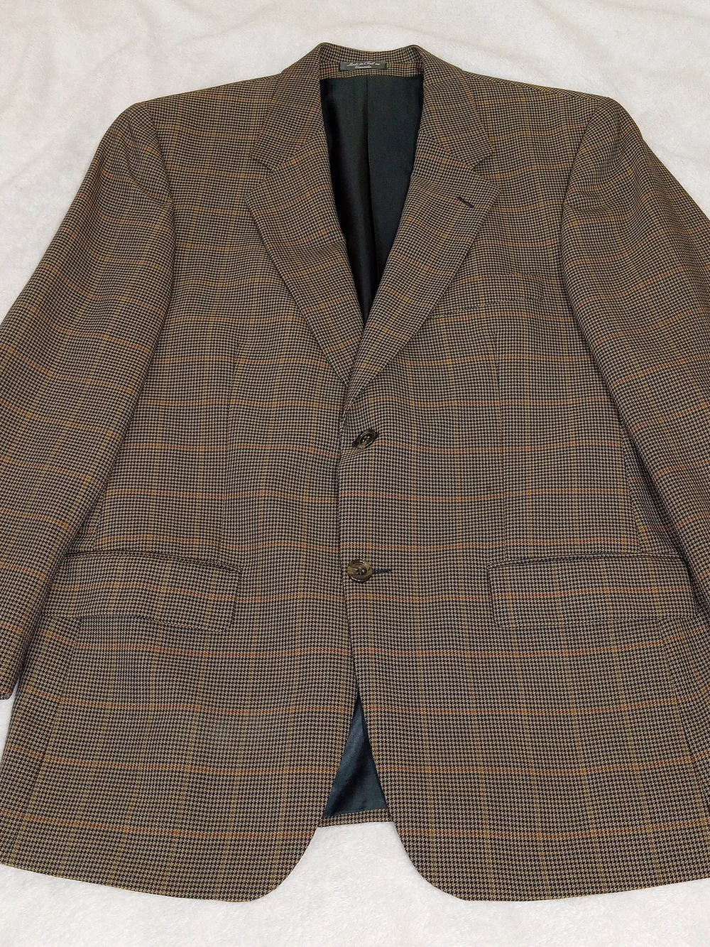 Mark Shale 42S Wool Blazer Sport Coat Brown Houndstooth Windowpane Plaid Classic